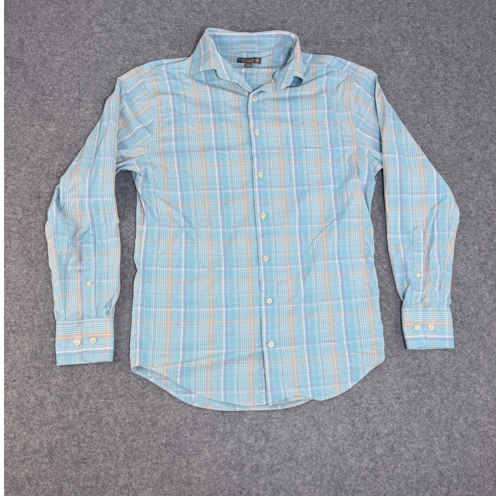Peter Millar Summer Comfort Mens Small Blue Orange Plaid Performance Shirt LS - Picture 1 of 6